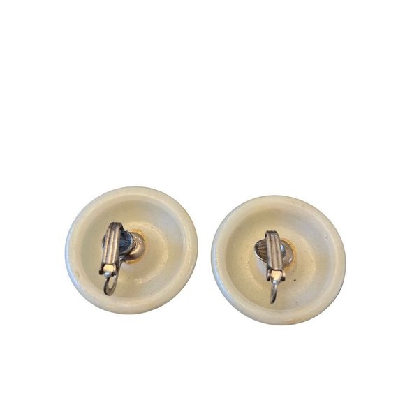 Vintage 1960s Clip On Non-Pierced Earrings Light Green Sterling Back 1 1/8"d - Picture 3 of 6